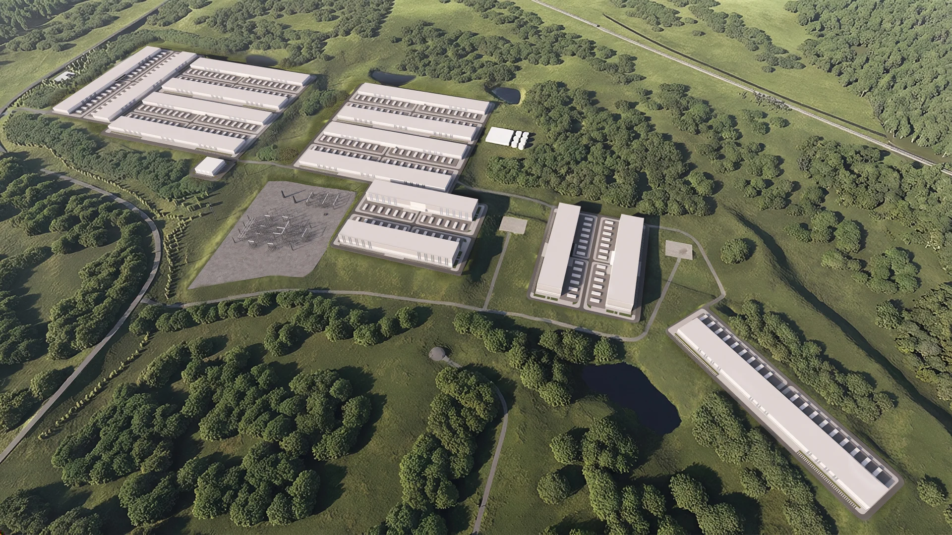 Aerial view of the Piedmont Plains Technology Park campus site and surrounding landscape